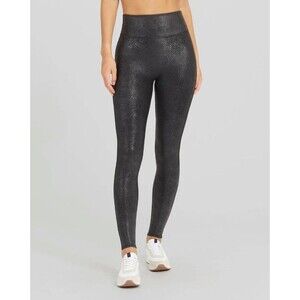 Spanx Leggings Womens Size Small Black Matte Snake Faux Leather Pants Shapewear